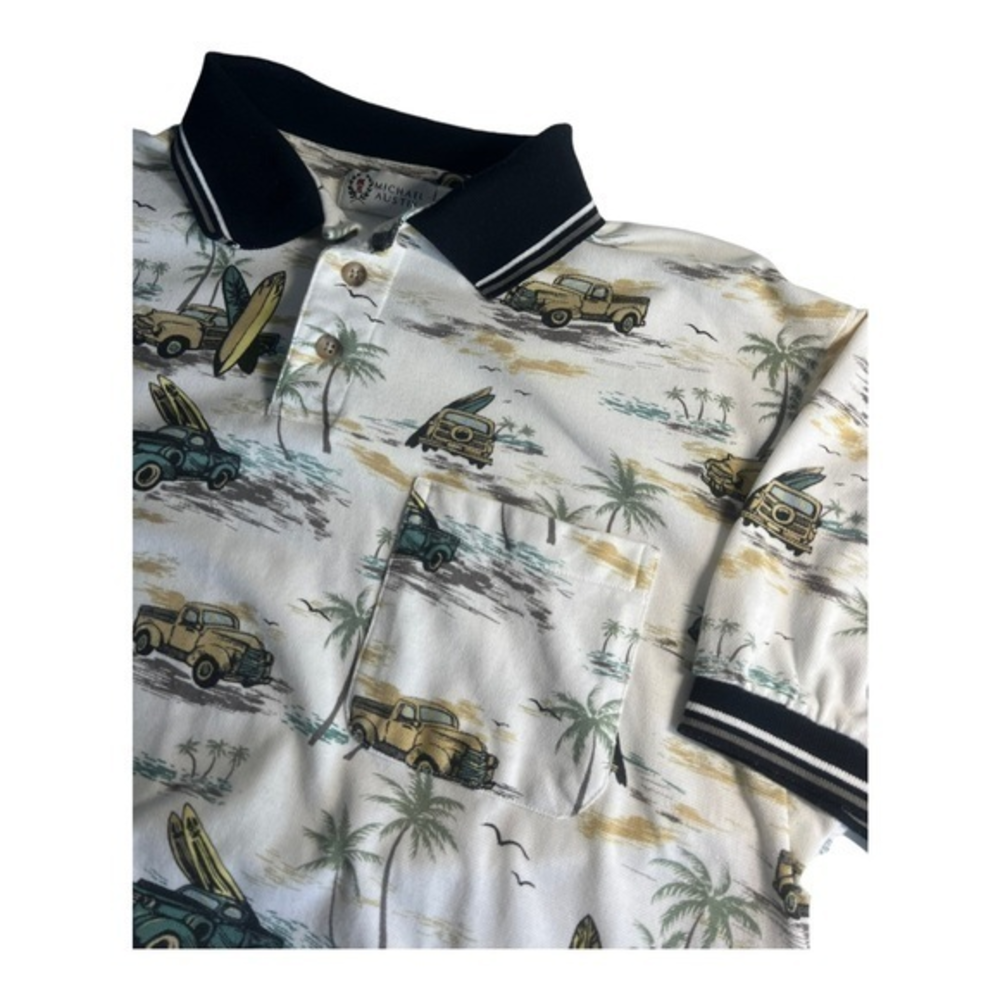Michael Austin Mens Polo Surfboard/Woodie Truck Pattern‎  Large